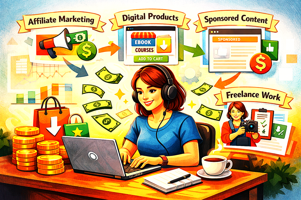 Blogging workspace image showing laptop and content creation tools