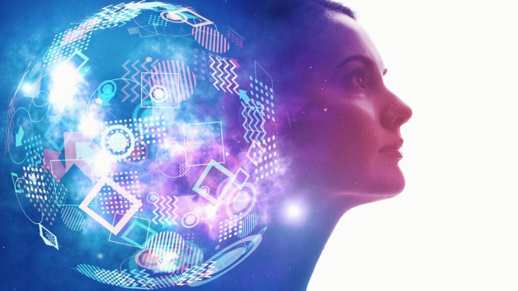 AI replacing human thinking concept with brain vs digital intelligence